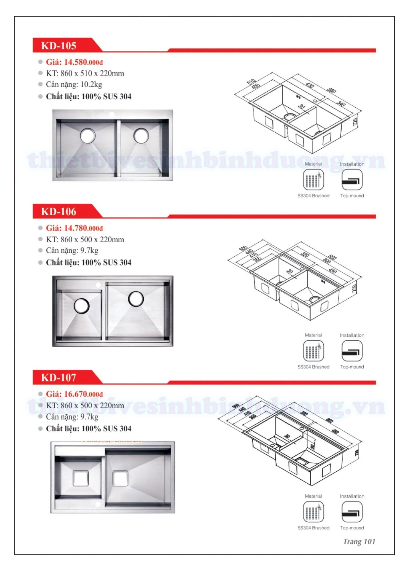 Chậu rửa chén inox đúc Kassani KD-107